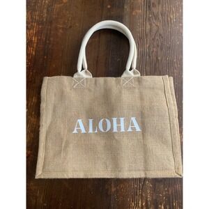 Korissa Handmade Jute Aloha Tote Bag Natural‎ Tan Beach Shopper fabric lined